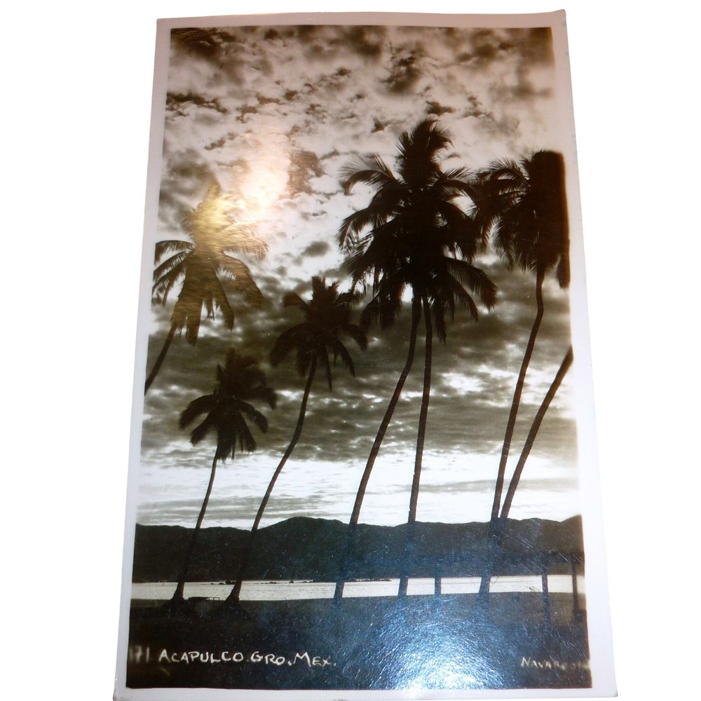 Vintage Acapulco Mexico RPPC Real Photo Postcard Navarrete Palm  Airmail Stamps